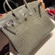 エルメスバーキン 25センチポロサスマットporous Crocodile 81/Gris Tourterelle トゥルティエールグレーシルバー金具 全手縫いbirkin25-002