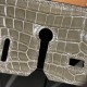 エルメスバーキン 25センチポロサスマットporous Crocodile 81/Gris Tourterelle トゥルティエールグレーシルバー金具 全手縫いbirkin25-002