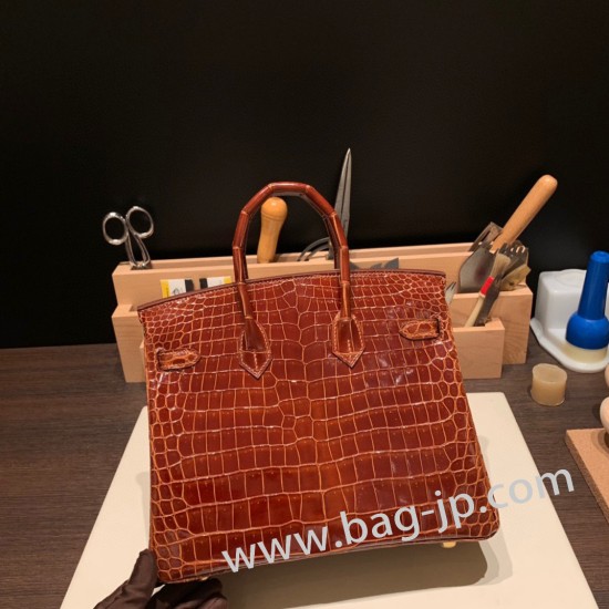 エルメスバーキン 25センチポロサスマットporous Crocodile 33/mielミールゴールド金具  全手縫いbirkin25-004