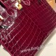 エルメスバーキン 25センチニロティカス Crocodile Niloticus57 Bordeaux ボルドーゴールド金具   全手縫いbirkin25-006