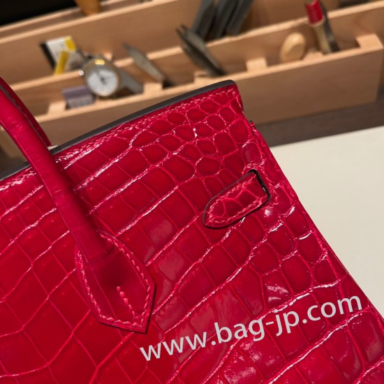 エルメスバーキン 25センチニロティカス Crocodile NiloticusQ5/Rouse Casaque  ルージュカザックゴールド金具  全手縫いbirkin25-007