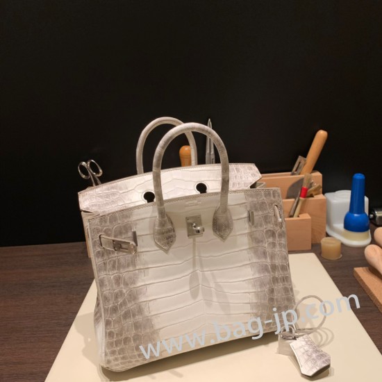 エルメスバーキン 25センチニロティカス Crocodile Niloticus01/Himalaya  ヒマラヤゴールド金具  全手縫いbirkin25-008