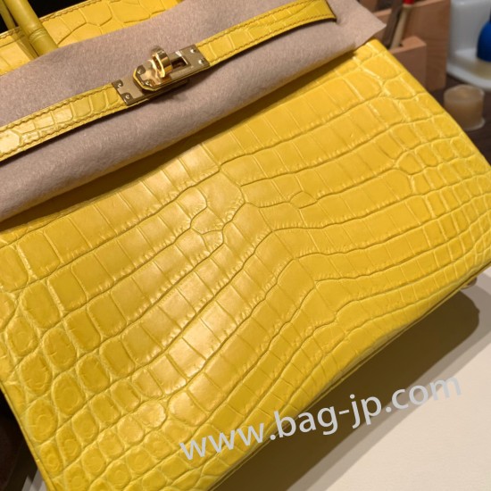 エルメスバーキン 25センチニロティカス Crocodile NiloticusM9 / mimosa ミモザゴールド金具  全手縫いbirkin25-010