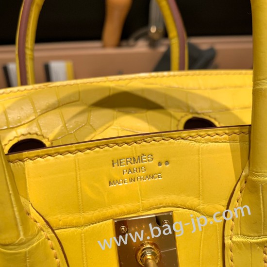 エルメスバーキン 25センチニロティカス Crocodile NiloticusM9 / mimosa ミモザゴールド金具  全手縫いbirkin25-010