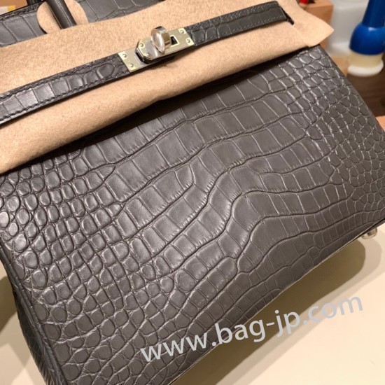 エルメスバーキン 25センチMatte アリゲーターマット Alligator Crocodile 88/Graphite  グラファイトシルバー金具 全手縫いbirkin25-013