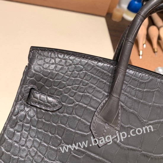 エルメスバーキン 25センチMatte アリゲーターマット Alligator Crocodile 88/Graphite  グラファイトシルバー金具 全手縫いbirkin25-013