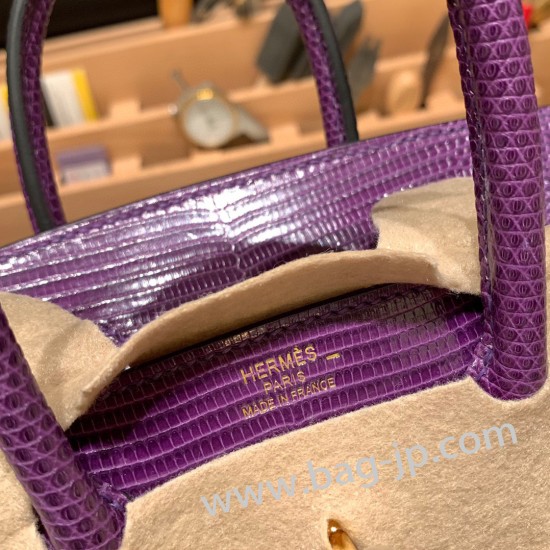 エルメスバーキン 25センチLizard リザードナチュラアネモネ P9/Anemoneゴールド金具  全手縫いbirkin25-028