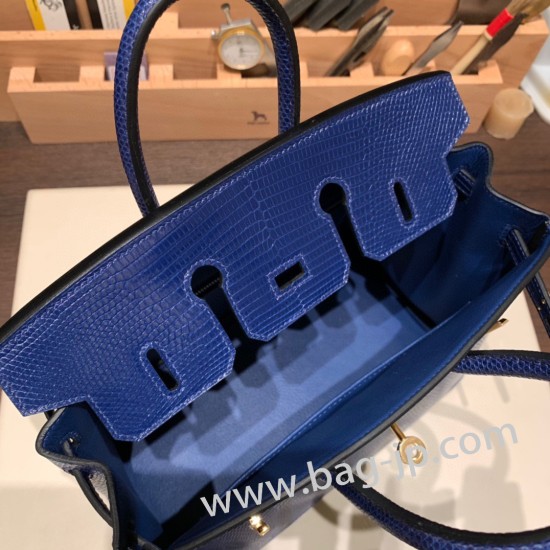 エルメスバーキン 25センチLizard リザードナチュラ73/Blue Saphir  ブルーサフィールゴールド金具  全手縫いbirkin25-030