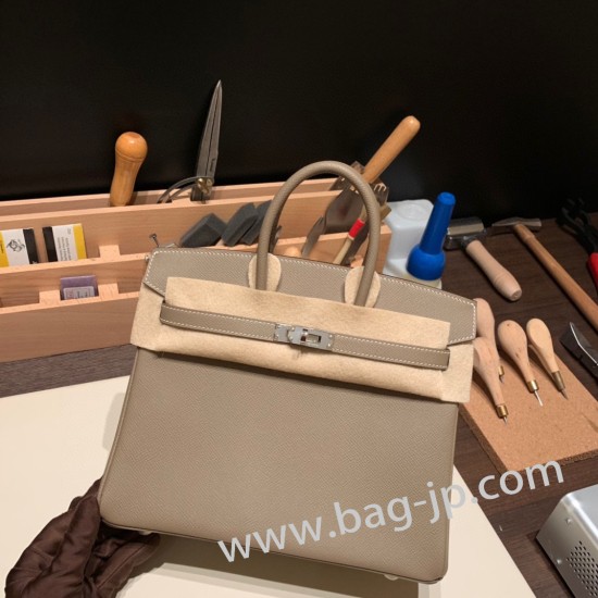 エルメスバーキン 25センチヴォーエプソン Epsom 18 /Étoupe Grey エトゥープシルバー金具 全手縫いbirkin25-042