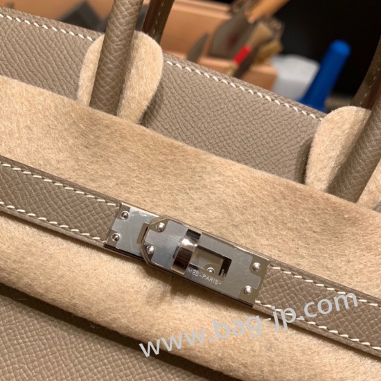 エルメスバーキン 25センチヴォーエプソン Epsom 18 /Étoupe Grey エトゥープシルバー金具 全手縫いbirkin25-042