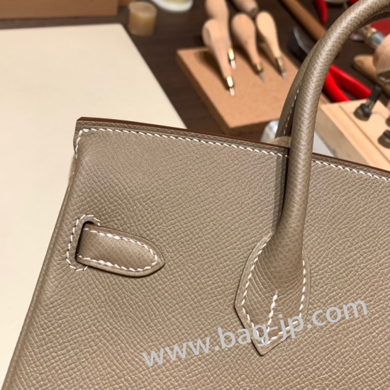 エルメスバーキン 25センチヴォーエプソン Epsom 18 /Étoupe Grey エトゥープシルバー金具 全手縫いbirkin25-042