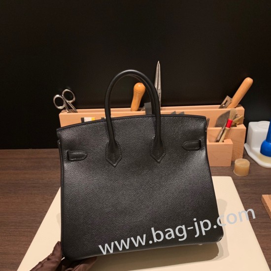 エルメスバーキン 25センチヴォーエプソン Epsom 89/ Black ブラックシルバー金具 全手縫いbirkin25-043