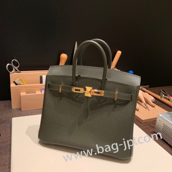 エルメスバーキン 25センチヴォーエプソン Epsom C6 /Vert Gris ヴェールグリスゴールド金具  全手縫いbirkin25-045