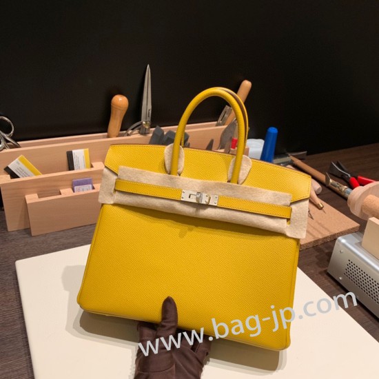 エルメスバーキン 25センチヴォーエプソン Epsom 9D /Jaune Ambre ジョーヌアンブル シルバー金具 全手縫いbirkin25-046