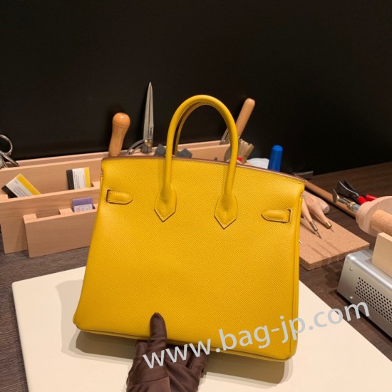 エルメスバーキン 25センチヴォーエプソン Epsom 9D /Jaune Ambre ジョーヌアンブル シルバー金具 全手縫いbirkin25-046