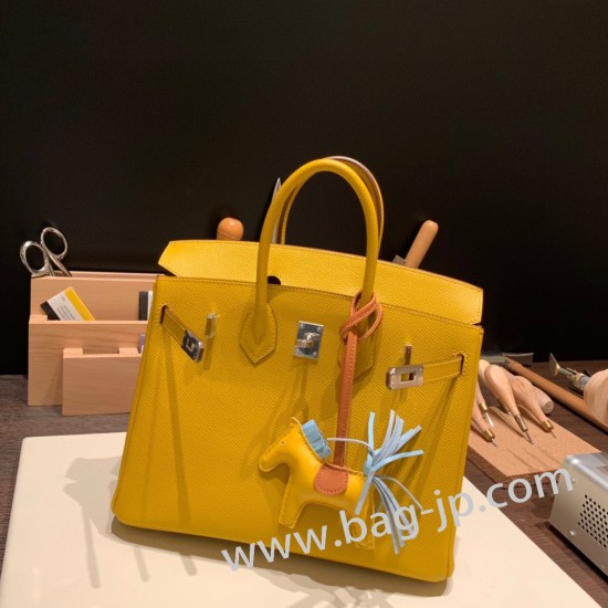 エルメスバーキン 25センチヴォーエプソン Epsom 9D /Jaune Ambre ジョーヌアンブル シルバー金具 全手縫いbirkin25-046