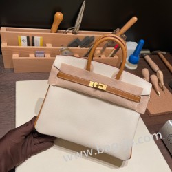 エルメスバーキン 25センチヴォーエプソン Epsom ゴールド Craie クレ 10/Craie & 37/Goldゴールド金具  全手縫いbirkin25-051