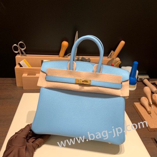 エルメスバーキン 25センチヴォーエプソン Epsom セレスト7N/Celesteゴールド金具  全手縫いbirkin25-067