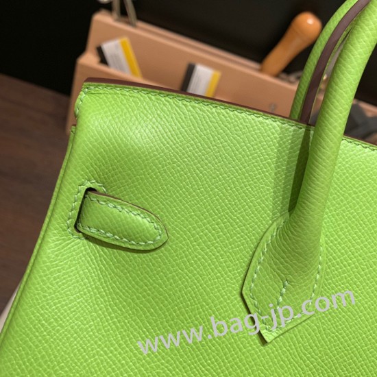 エルメスバーキン 25センチヴォーエプソン Epsom キウイ6R/ Kiwi シルバー金具 全手縫いbirkin25-068