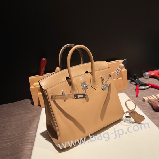 エルメスバーキン 25センチスイフト swift チャイ0M/Chai シルバー金具 全手縫いbirkin25-074