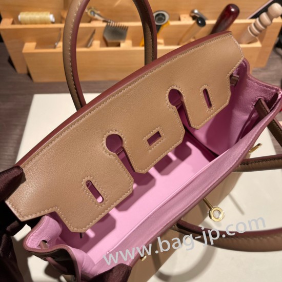 エルメスバーキン 25センチスイフト swift チャイ X モーヴシルベストル0M/Chai & X9 /Mauve Sylvestre  ゴールド金具  全手縫いbirkin25-075