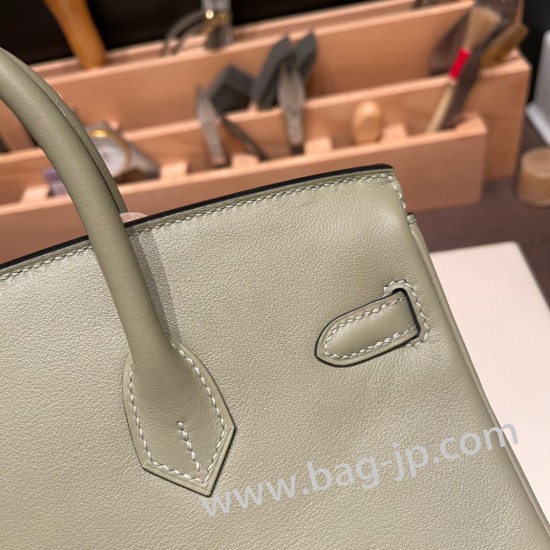 エルメスバーキン 25センチスイフト swift セージ Q1/ Sauge シルバー金具 全手縫いbirkin25-077