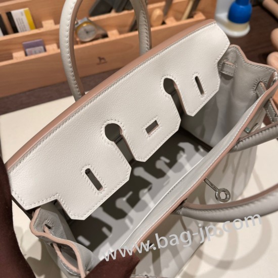 エルメスバーキン 25センチスイフト swift パールグレー 80 Pearl Grey シルバー金具 全手縫いbirkin25-080