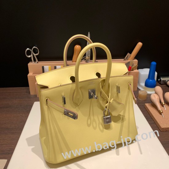 エルメスバーキン 25センチスイフト swift ジョーヌプッサン1Z /Jaune Poussin シルバー金具 全手縫いbirkin25-083