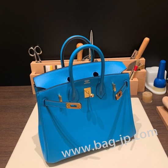 エルメスバーキン 25センチスイフト swift ブルーフリーダ 0F /Blue Fridaゴールド金具  全手縫いbirkin25-084