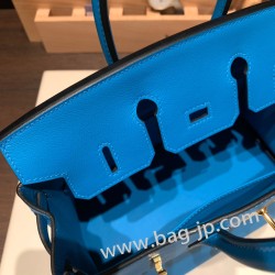 エルメスバーキン 25センチスイフト swift ブルーフリーダ 0F /Blue Fridaゴールド金具  全手縫いbirkin25-084