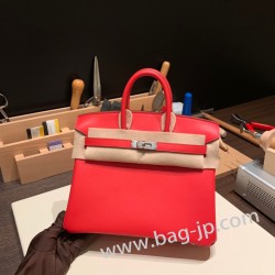 エルメスバーキン 25センチスイフト swift ルージュクー S3/Rouge Cœur シルバー金具 全手縫いbirkin25-085