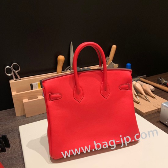 エルメスバーキン 25センチスイフト swift ルージュクー S3/Rouge Cœur シルバー金具 全手縫いbirkin25-085