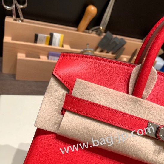 エルメスバーキン 25センチスイフト swift ルージュクー S3/Rouge Cœur シルバー金具 全手縫いbirkin25-085