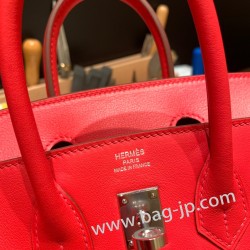 エルメスバーキン 25センチスイフト swift ルージュクー S3/Rouge Cœur シルバー金具 全手縫いbirkin25-085