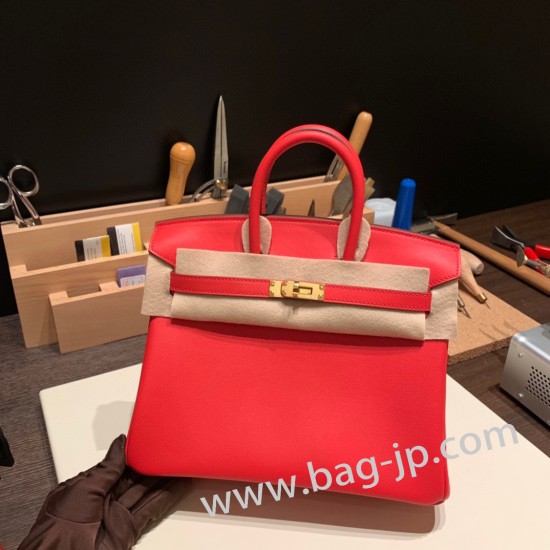 エルメスバーキン 25センチスイフト swift ルージュクー S3 /Rouge Cœur シルバー金具 全手縫いbirkin25-086