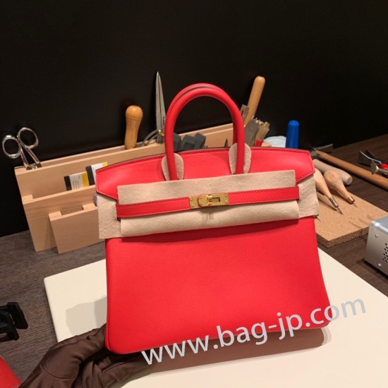 エルメスバーキン 25センチスイフト swift ルージュクー S3 /Rouge Cœur シルバー金具 全手縫いbirkin25-086