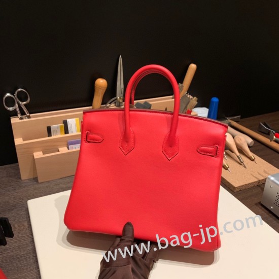 エルメスバーキン 25センチスイフト swift ルージュクー S3 /Rouge Cœur シルバー金具 全手縫いbirkin25-086