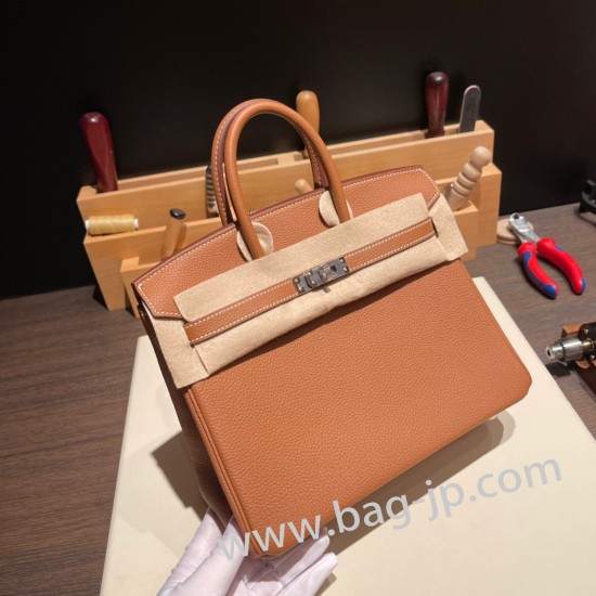 エルメスバーキン 25センチトゴ Togo ゴールド 37/Gold シルバー金具 全手縫いbirkin25-087