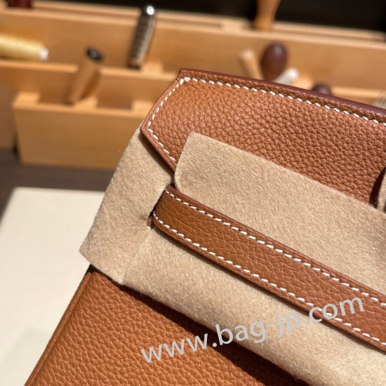 エルメスバーキン 25センチトゴ Togo ゴールド 37/Gold シルバー金具 全手縫いbirkin25-087