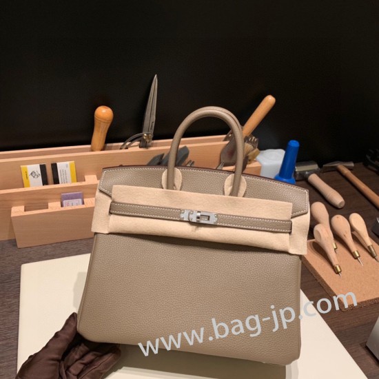 エルメスバーキン 25センチトゴ Togo エトゥープ18 /Étoupe Grey シルバー金具 全手縫いbirkin25-091