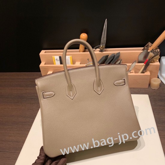 エルメスバーキン 25センチトゴ Togo エトゥープ18 /Étoupe Grey シルバー金具 全手縫いbirkin25-091