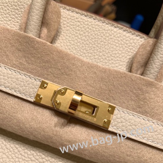 エルメスバーキン 25センチトゴ Togo  クレ10 /Craieゴールド金具  全手縫いbirkin25-096