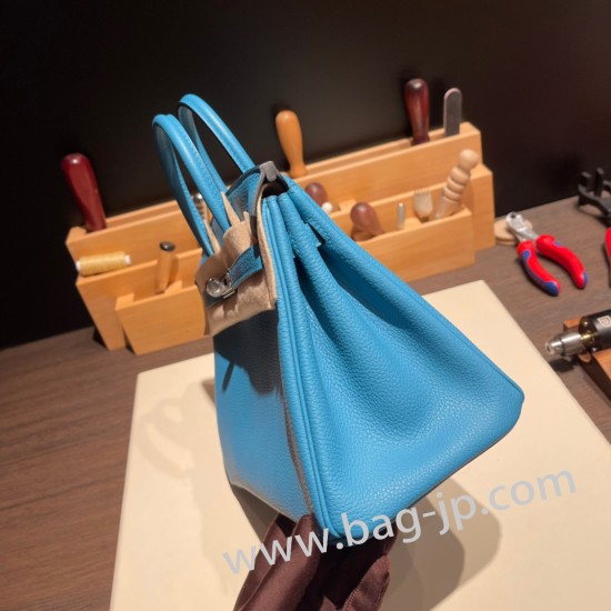 エルメスバーキン 25センチトゴ Togo ブルーノールP3 /Blue du Nord シルバー金具 全手縫いbirkin25-101