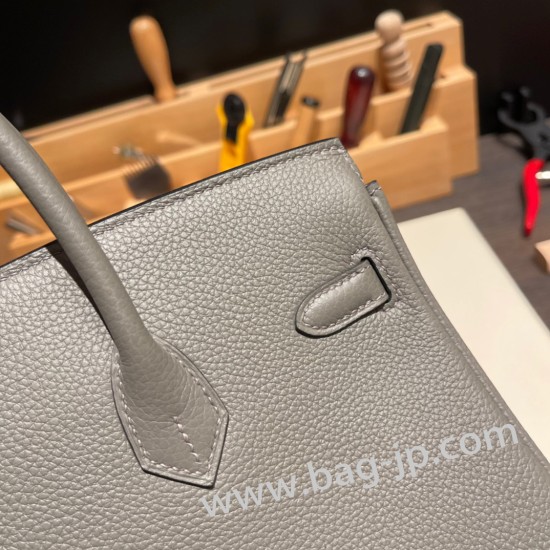 エルメスバーキン 25センチトゴ Togo グリメイヤー0L/ Gris Meyer シルバー金具 全手縫いbirkin25-115