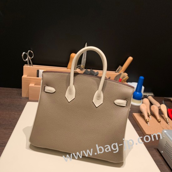 エルメスバーキン 25センチトゴ Togo エトゥープx Craie  クレnew stock  18 /Étoupe Grey & 10/ Craie シルバー金具 全手縫いbirkin25-135