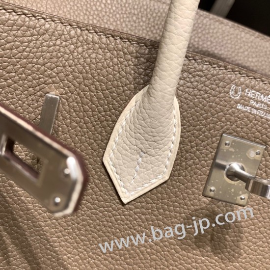 エルメスバーキン 25センチトゴ Togo クレXエトゥープ10/ Craie & Étoupe Grey シルバー金具 全手縫いbirkin25-145