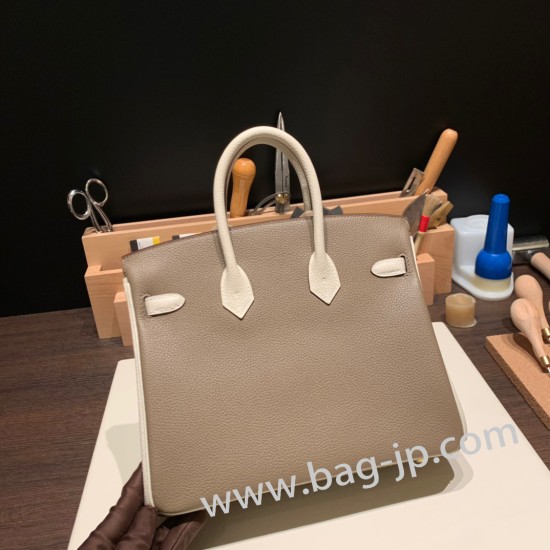 エルメスバーキン 25センチトゴ Togo クレXエトゥープ10/ Craie & Étoupe Grey ゴールド金具  全手縫いbirkin25-146