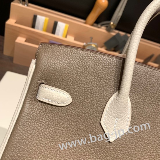 エルメスバーキン 25センチトゴ Togo クレXエトゥープ10/ Craie & Étoupe Grey ゴールド金具  全手縫いbirkin25-146