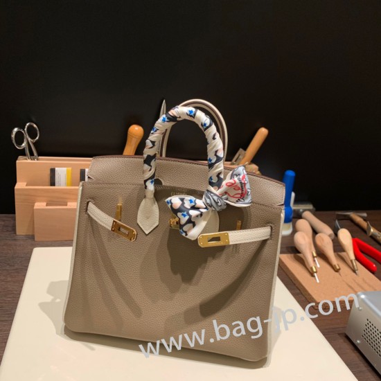 エルメスバーキン 25センチトゴ Togo クレXエトゥープ10/ Craie & Étoupe Grey ゴールド金具  全手縫いbirkin25-146