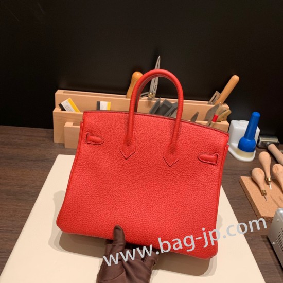 エルメスバーキン 25センチトゴ Togo ルージュクーS3 /Rouge Cœur シルバー金具 全手縫いbirkin25-156